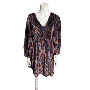 Anthropologie Mona Dress Women's XS Burnout Velvet Multicolor Whimsigoth Boho